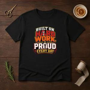 Original Hard Workers Celebrate Labour Day Typography Tee t shirt in white with bold black lettering