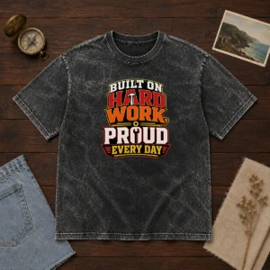 Original Hard Workers Celebrate Labour Day Typography Tee on a soft washed t shirt in neutral tone