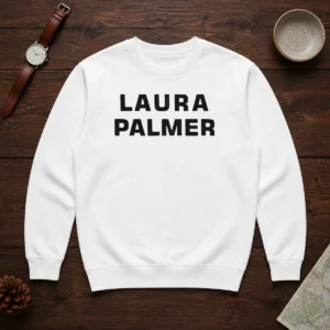 Original Laura Palmer Twin Peaks I Killed Laura Palmer Sweater featuring graphic print on a cozy crewneck sweatshirt