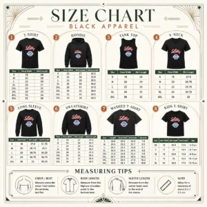 Original Lilly Retired size chart showing garment measurements in inches and cm for accurate fit
