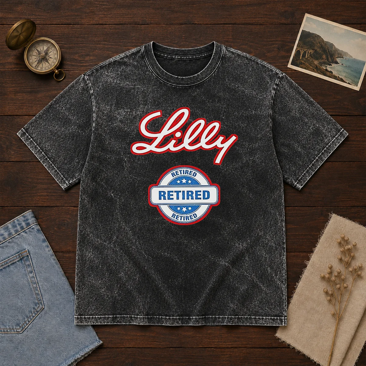 Original Lilly Retired Washed T Shirt in soft cotton with vintage washed finish and relaxed fit