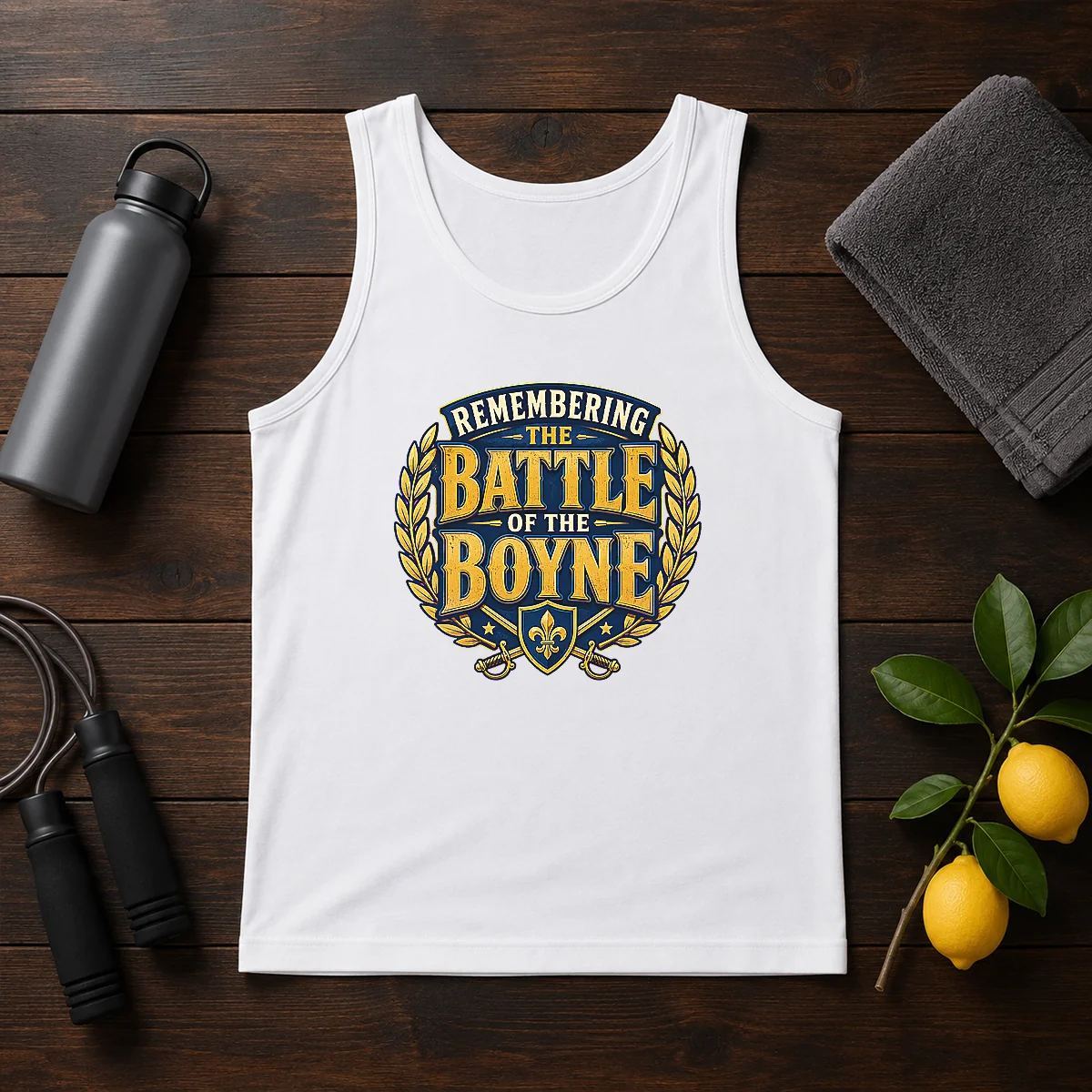 Original Pride In History Typography For Battle Of The Boyne (2) tank top in white, featuring bold historical typography design