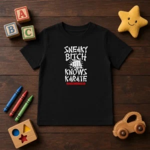 Original Sneaky Bitch Knows Karate Makemebad35 Funny Quote Kids T-Shirt