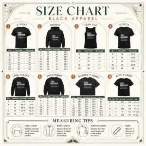 Size chart for Original Tech Whisperer Definition Funny IT Support Quote with measurements in inches and cm
