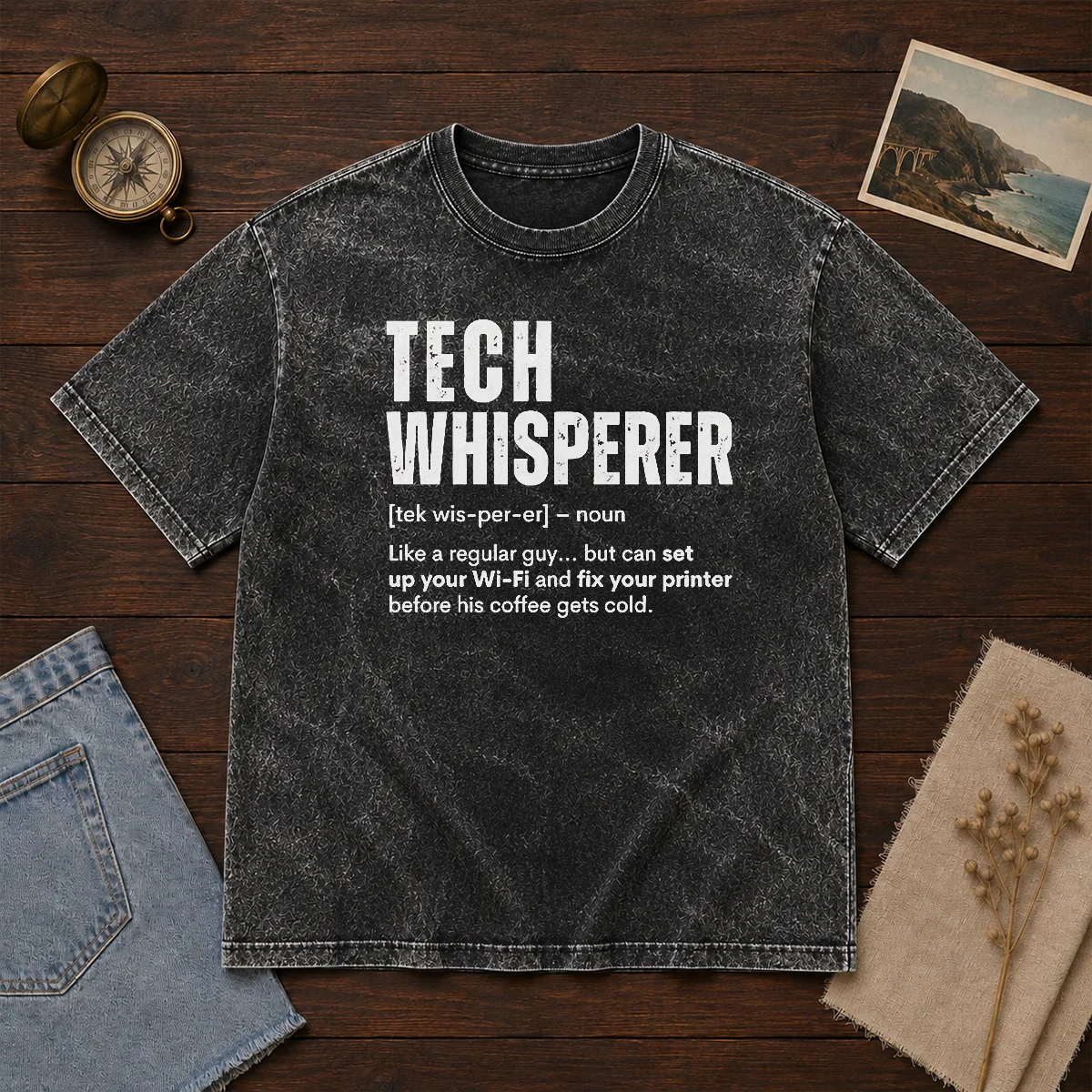 Original Tech Whisperer Definition Funny IT Support Quote Washed T-Shirt