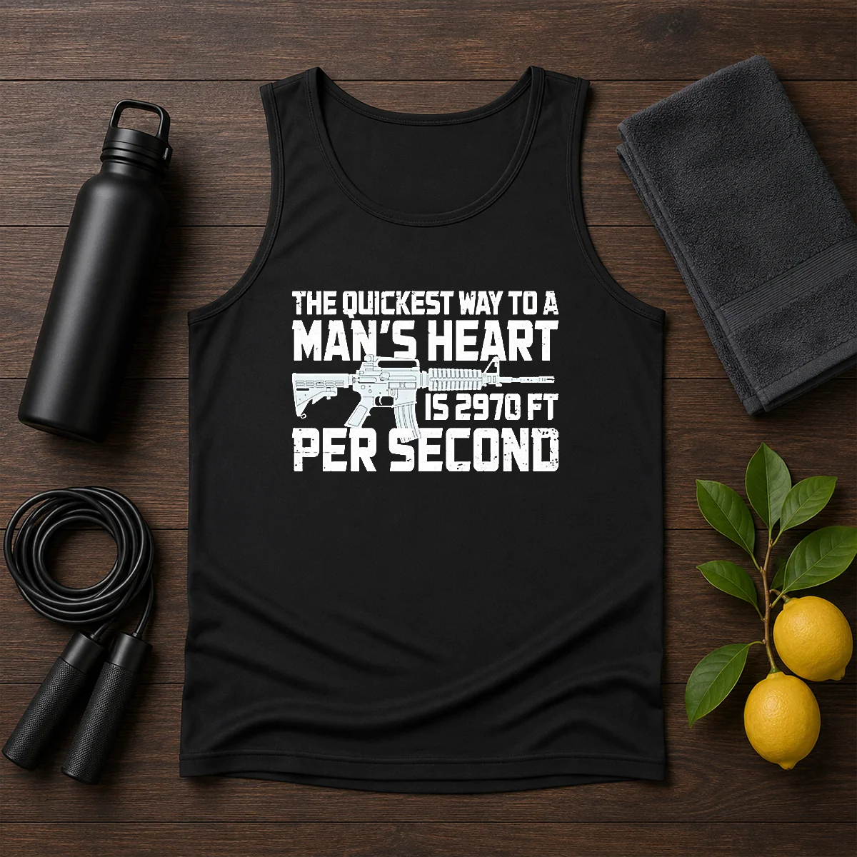Original The Quickest Way To A Man Heart Is 2970 Ft Per Second Ar15 Rifle Firearm Tank Top