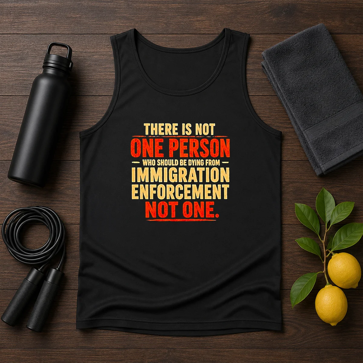 Original There Is Not One Person WHO Should Be Dying From Immigration Enforcement tank top in black, sleeveless casual wear