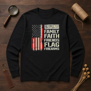 Premium 5 Things You Don'T Mess With Family Faith Friends Flag Firearms Long Sleeve Shirt
