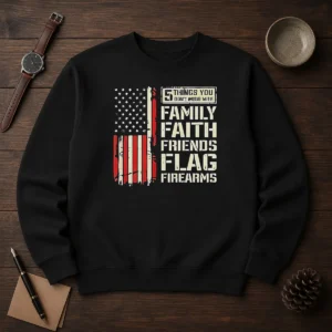 Premium 5 Things You Don'T Mess With Family Faith Friends Flag Firearms Sweater