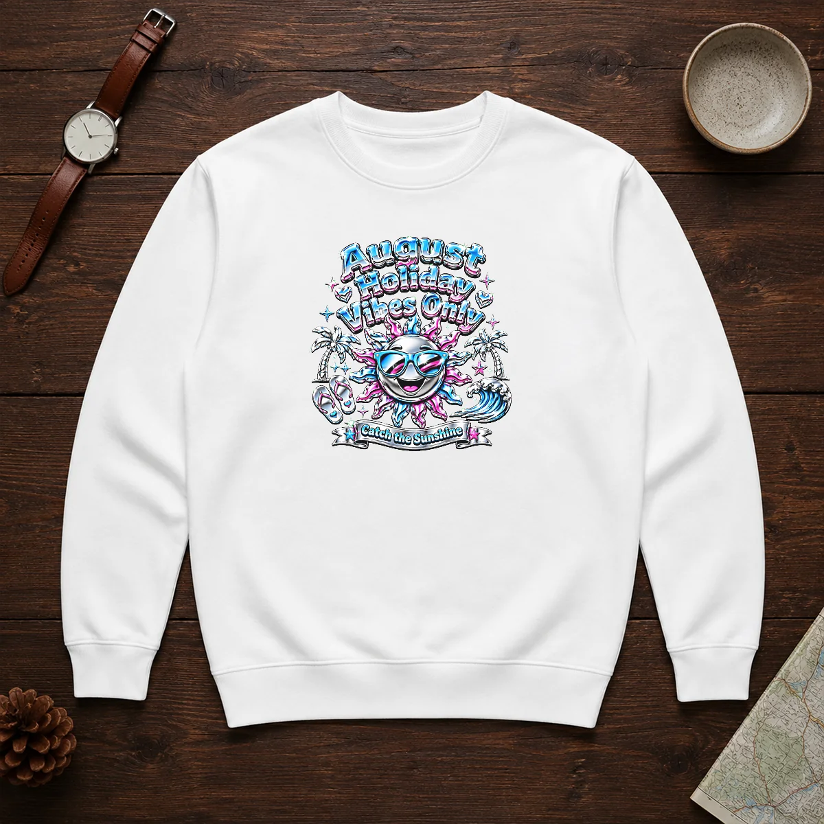 Premium August Holiday Vibes Y2K Chrome Sun Sweater