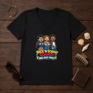 Premium Back To School Cartoon Squad For Kids V-Neck Shirt