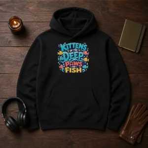 Premium Kittens Of The Deep Paws And Fish Typography Hoodie