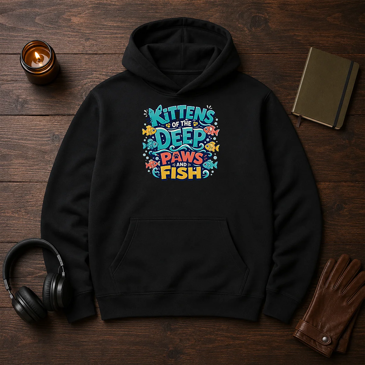 Premium Kittens Of The Deep Paws And Fish Typography Hoodie