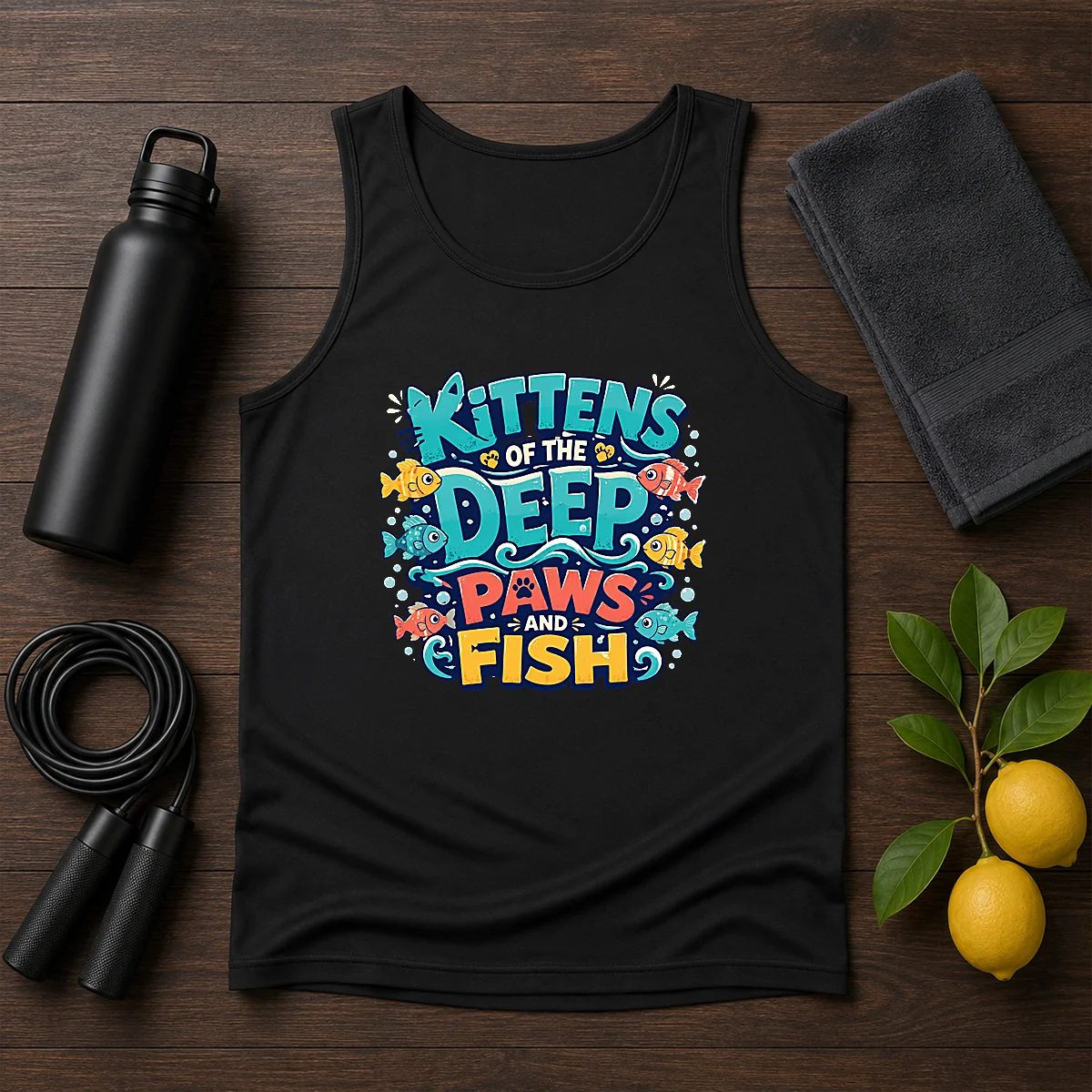Premium Kittens Of The Deep Paws And Fish Typography Tank Top