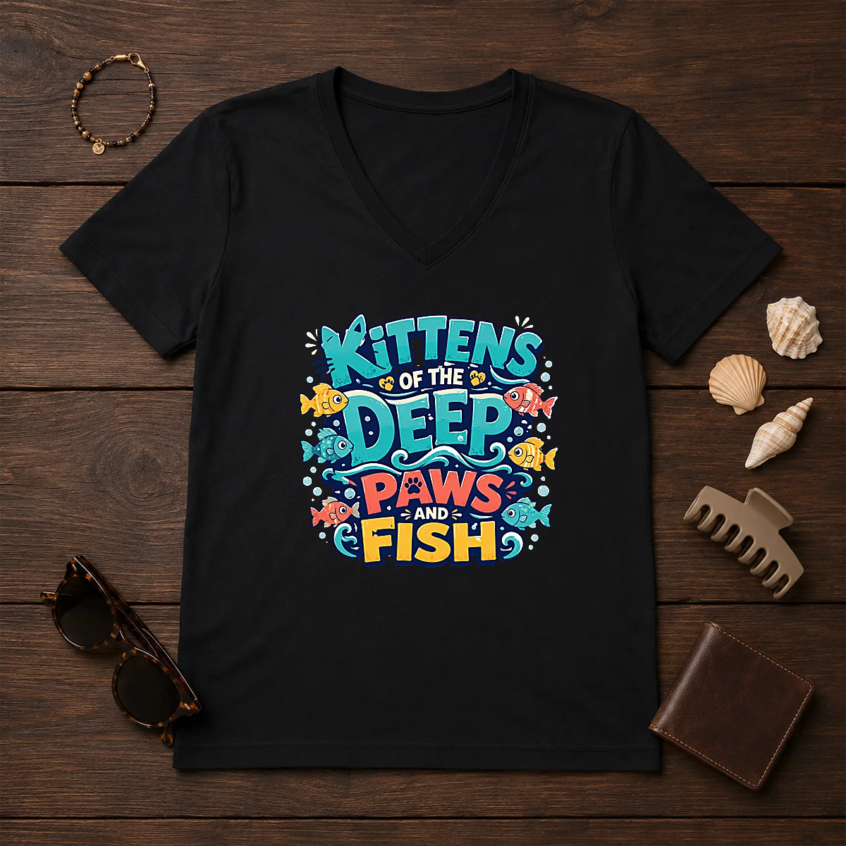 Premium Kittens Of The Deep Paws V-Neck Shirt Premium Kittens Of The Deep Paws V-Neck Shirt