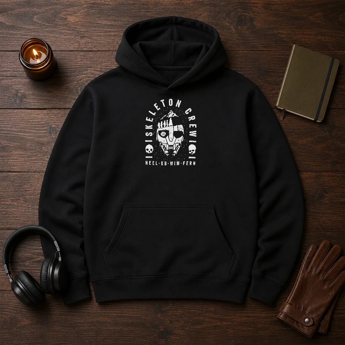 Premium Neel KB Wim Fern Skeleton Crew Star Wars Jedi Master Jod Na Nawood hoodie front view with detailed graphic print