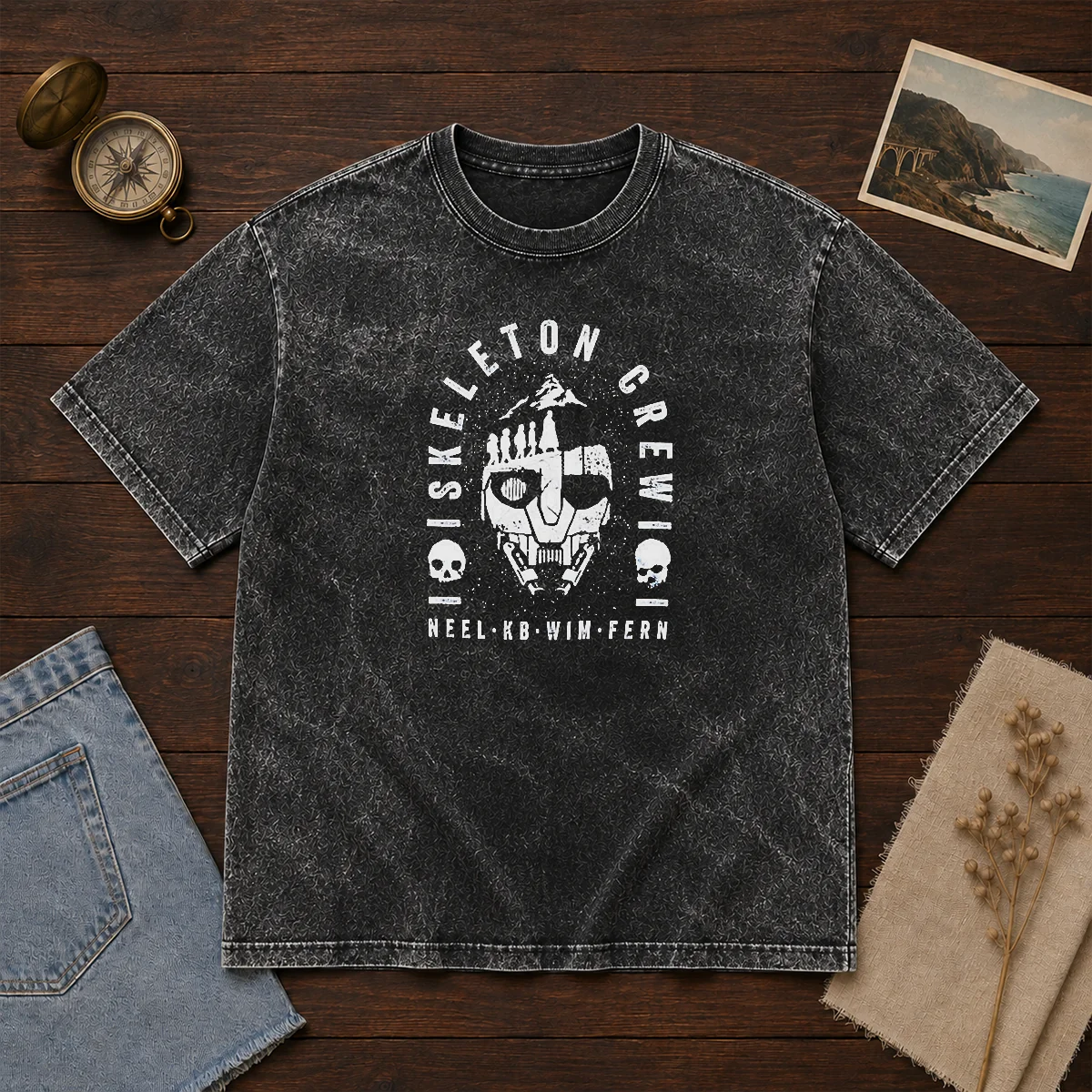 Premium Neel KB Wim Fern Skeleton Crew Star Wars Jedi Master Jod Na Nawood on a soft washed t shirt in neutral tones