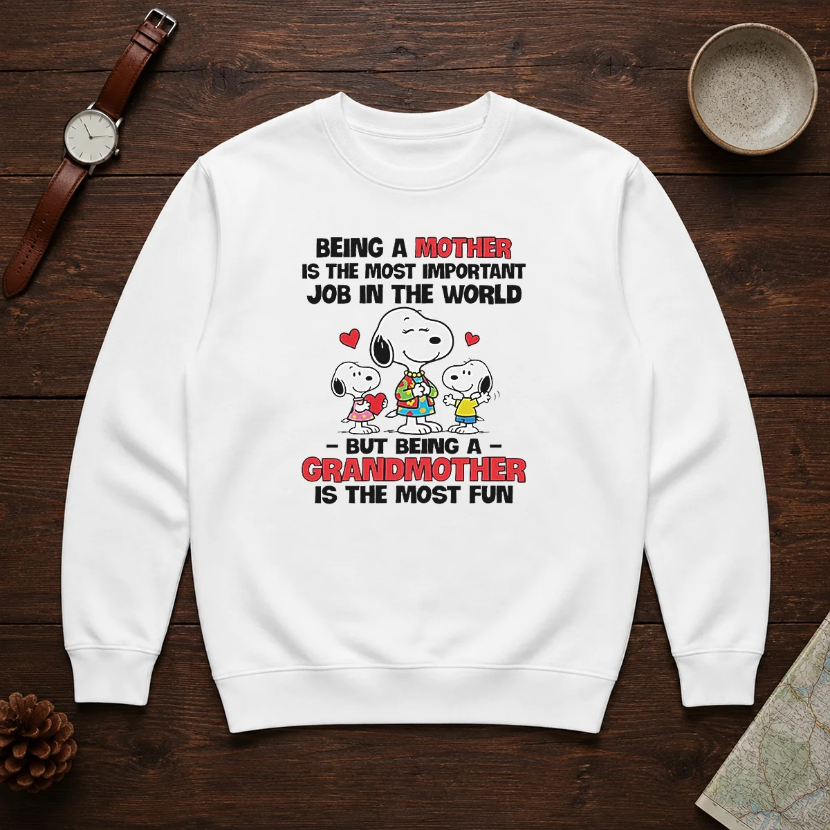Premium Snoopy Peanuts Being A Mother Is The Most Important Job But Being A Grandmother Sweater