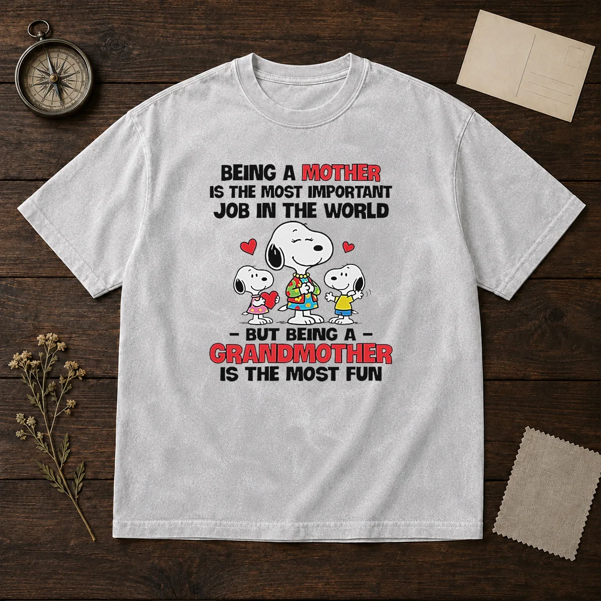 Premium Snoopy Peanuts Being A Mother Is The Most Important Job But Being A Grandmother washed t shirt in soft fabric