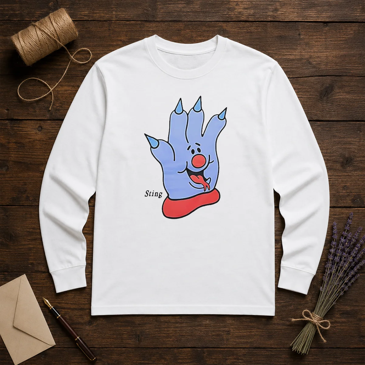 Premium Sting Blue Cartoon Hand Character Mascot Long Sleeve Shirt