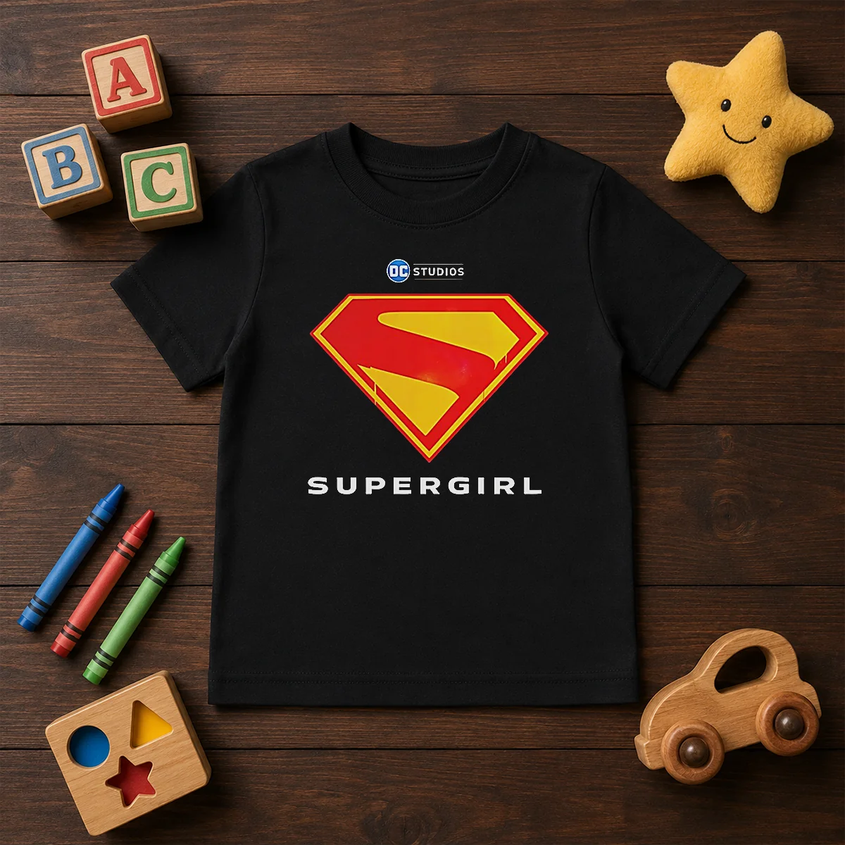 Premium Supergirl DC Studios Logo Kids T Shirt featuring vibrant colors and comfortable fit for children