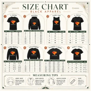 Size chart for Premium Supergirl DC Studios Logo with measurements in inches and cm