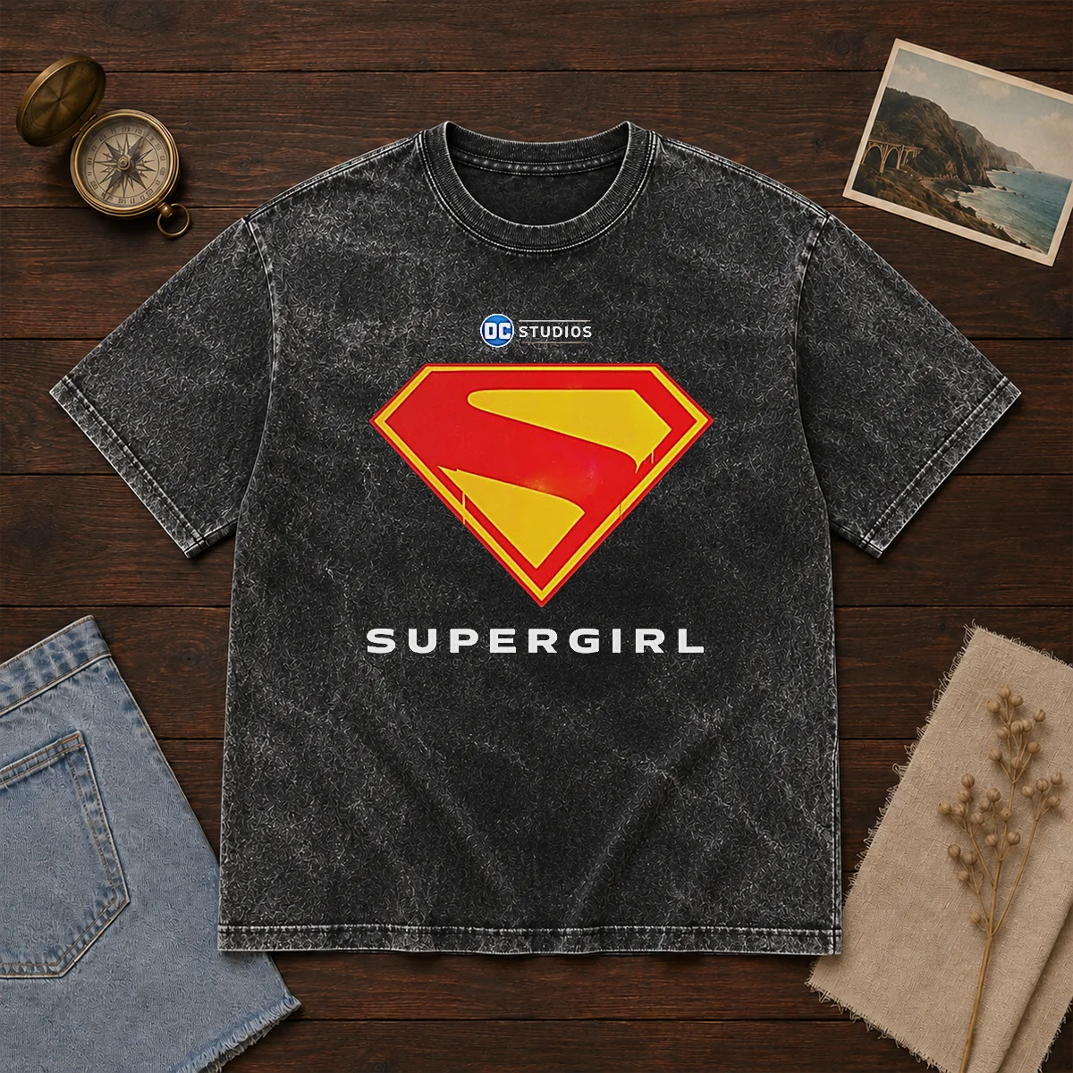 Premium Supergirl DC Studios Logo Washed T-Shirt