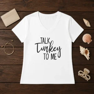 Premium Talk Turkey To Me Thanksgiving Quote Holiday Humor V-Neck Shirt