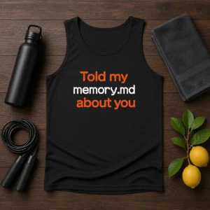 Premium Told My Memory Md About You Tank Top in black with bold white text design, sleeveless casual wear