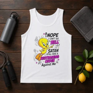 Premium Tweety Nope I Can'T Go To Hell Satan Still Has A Restraining Order Against Me Tank Top