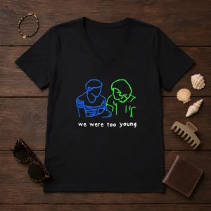 Premium We Were Too Young Line Art Couple V-Neck Shirt