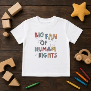 Pretty Big Fan Of Human Rights Activism Social Justice Kids T Shirt in white, short sleeve cotton tee for children