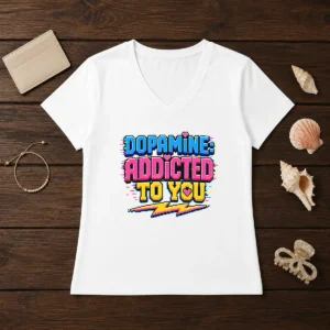Pretty Dopamine Addicted To You Pixel Love V-Neck Shirt