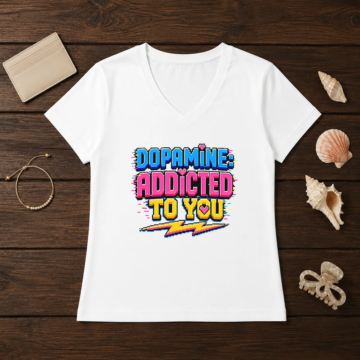Pretty Dopamine Addicted To You Pixel V-Neck Shirt Pretty Dopamine Addicted To You Pixel V-Neck Shirt