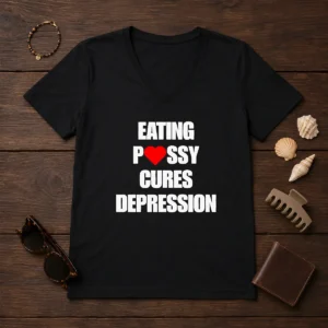 Pretty Eating Pssy Cures Depression V-Neck Shirt