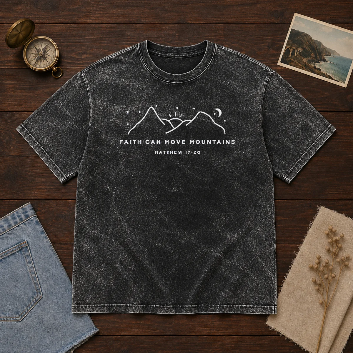 Pretty Faith Can Move Mountains Matthew 17 20 Mountain Washed T-Shirt