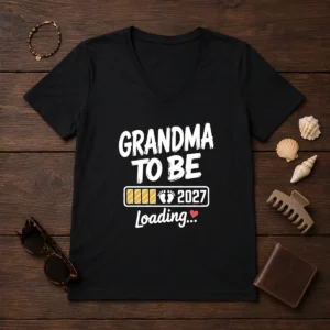 Pretty Grandma To Be 2027 Loading Pregnancy Announcement V-Neck Shirt
