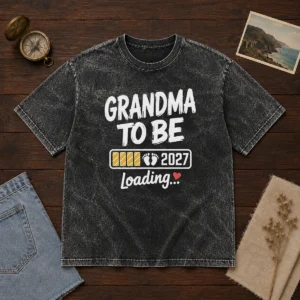 Pretty Grandma To Be 2027 Loading Pregnancy Announcement Washed T-Shirt