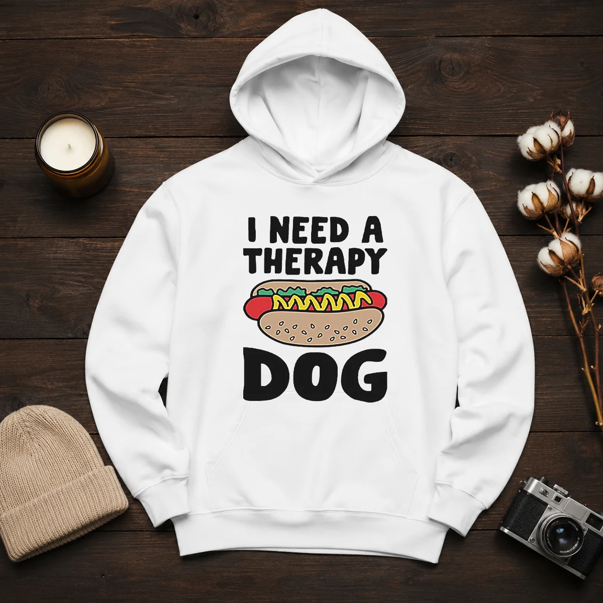 Pretty I Need A Therapy Dog Hot Dog Pun Food Hoodie