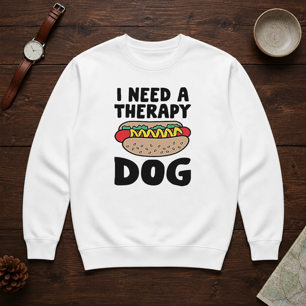 Pretty I Need A Therapy Dog Hot Dog Pun Food Sweater