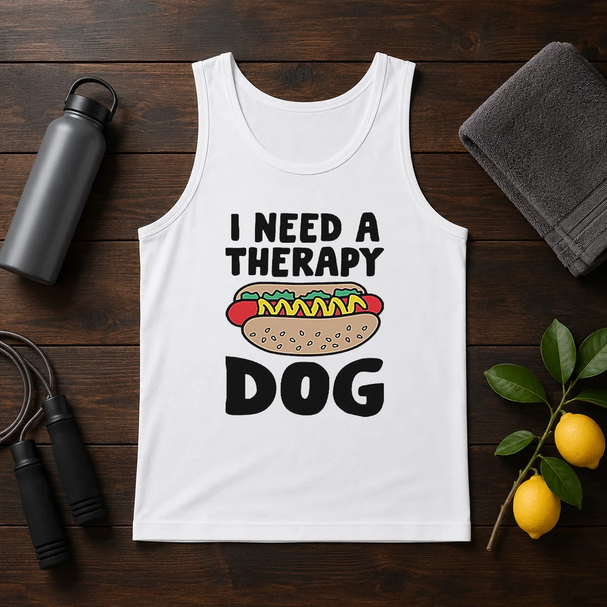 Pretty I Need A Therapy Dog Hot Dog Pun Food Tank Top