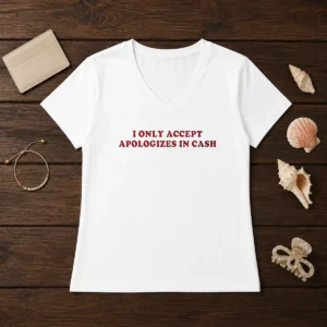 Pretty I Only Accept Apologies In Cash Funny Sarcastic Quote Humorous V-Neck Shirt