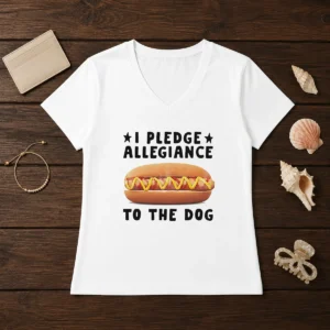 Pretty I Pledge Allegiance To The Dog Hot Dog Sandwich V-Neck Shirt