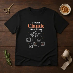 Pretty I Touch Claude For A Living Programmer t shirt in black, comfortable cotton fabric with bold white text graphic