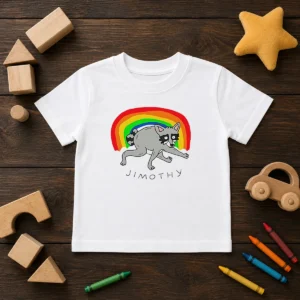 Pretty Jimothy The Raccoon Rainbow Funny Animal Kids T-Shirt