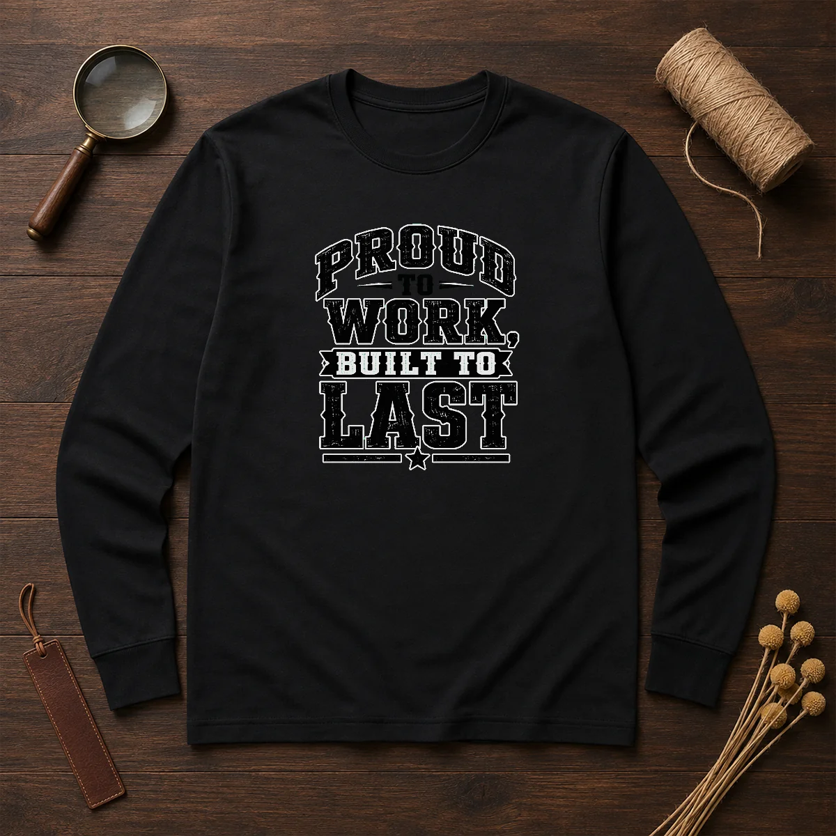 Pretty Labour Day Proud Worker Silhouette Long Sleeve Shirt showing front design on a comfortable long sleeve garment