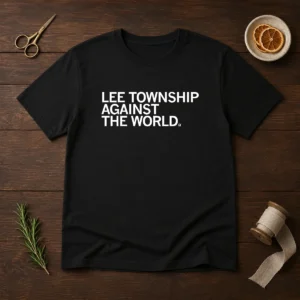 Pretty Lee Township Against The World t shirt with bold graphic print on a classic crew neck cotton tee
