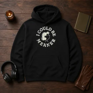 Pretty Lucy Peanuts I Could Be Meaner Hoodie in dark grey with front graphic print and drawstring hood