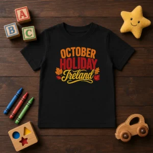 Pretty October Holiday Ireland Cozy Fall Typography Vector Kids T-Shirt