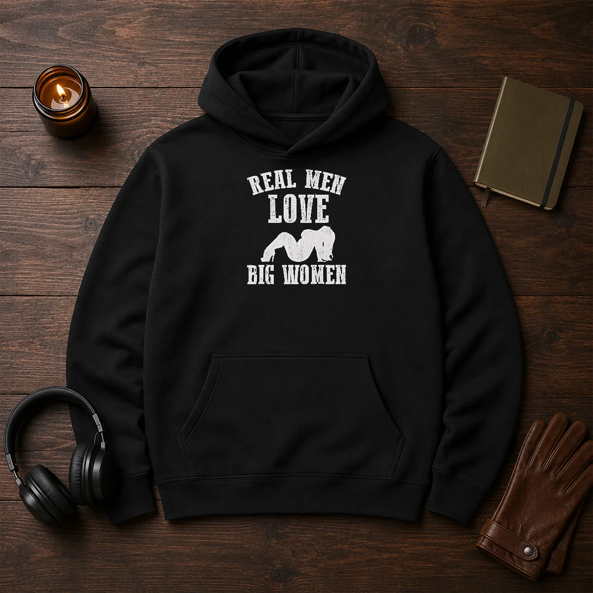 Pretty Real Men Love Big Women Distressed Slogan Hoodie